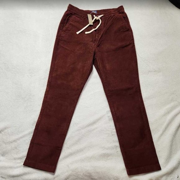 New men's XSJ Crew slim corduroy dock pants in Burnt Henna